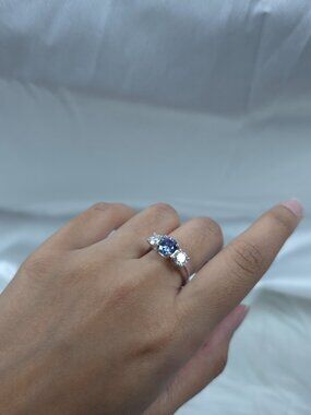 Simulated Tanzanite & 1Ct Lab Grown Diamond Round ring .925 Sterling Silver